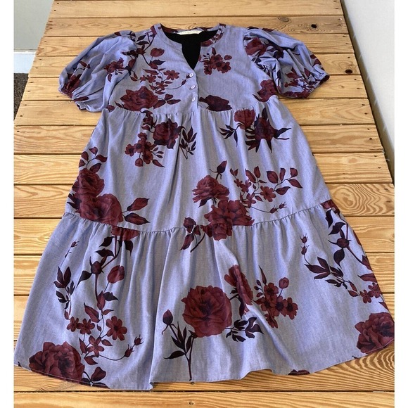 Wayward Fancies Eshakti Floral Midi Dress Size Large Women’s Purple Red - Picture 1 of 8